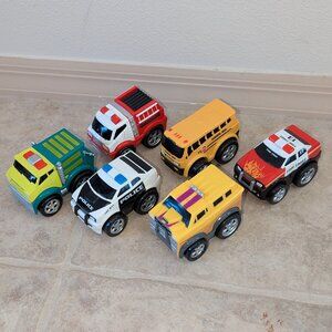 6 soft trucks for small children. EUC! A Very nice set for hours of playtime fun